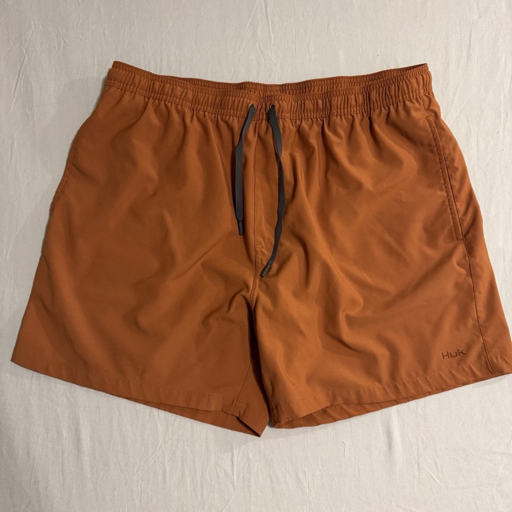 Huk Pursuit Mens Volley Swim Shorts XXL Orange Trunks Fishing lined 5" Inseam